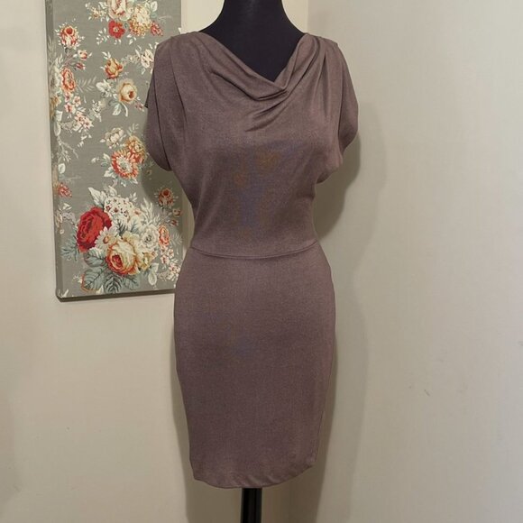 💕 HP- ANN TAYLOR DRESS- Cowl Neck Mini Dress- Brown Size XSP - Picture 8 of 11